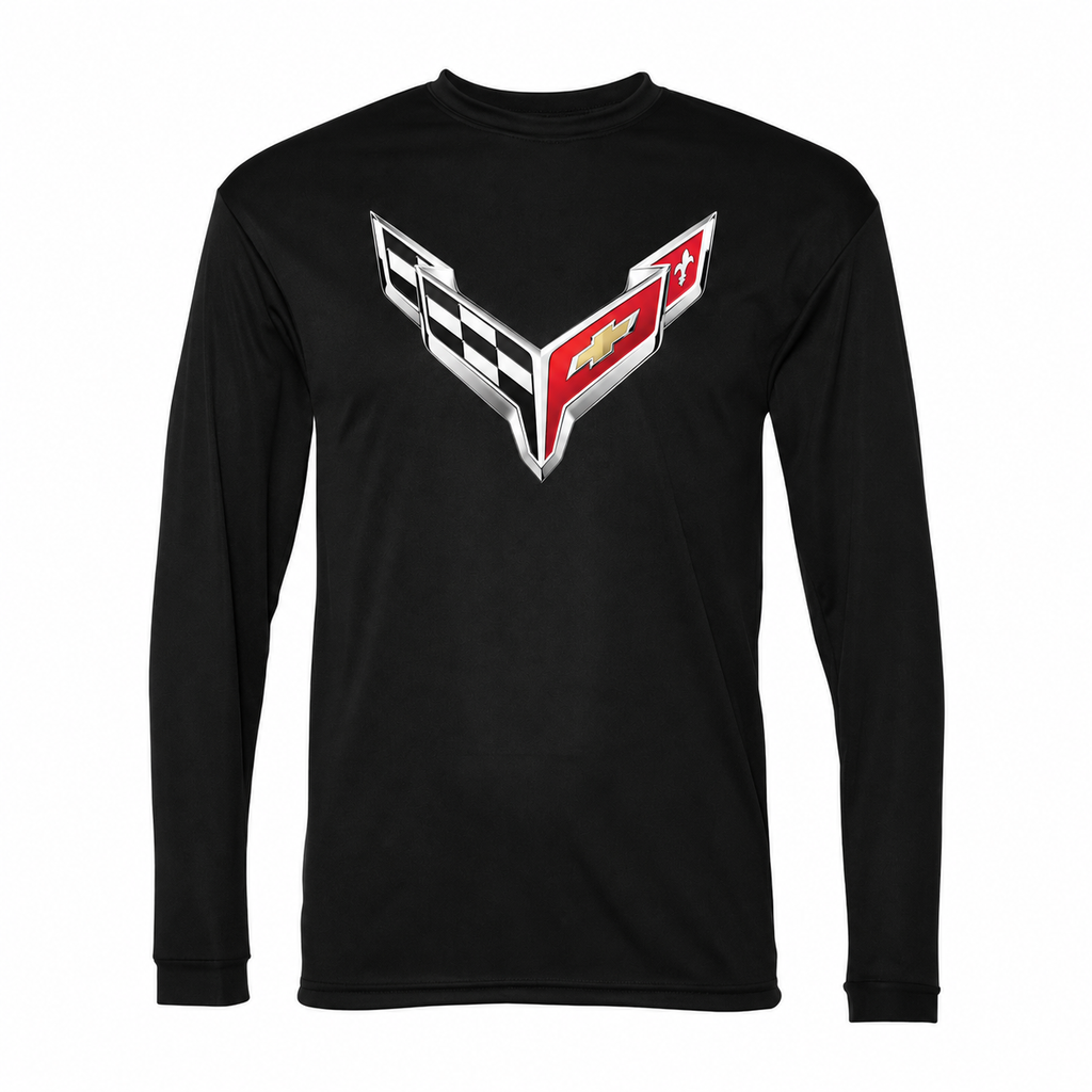 Men’s Chevrolet Corvette Car Polyester Long Sleeve T-Shirt - Black