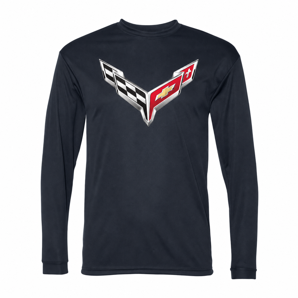 Men’s Chevrolet Corvette Car Polyester Long Sleeve T-Shirt - Navy