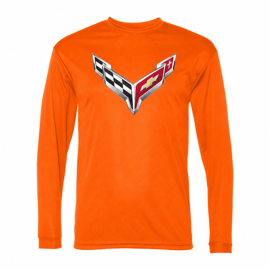 Men’s Chevrolet Corvette Car Polyester Long Sleeve T-Shirt - Orange