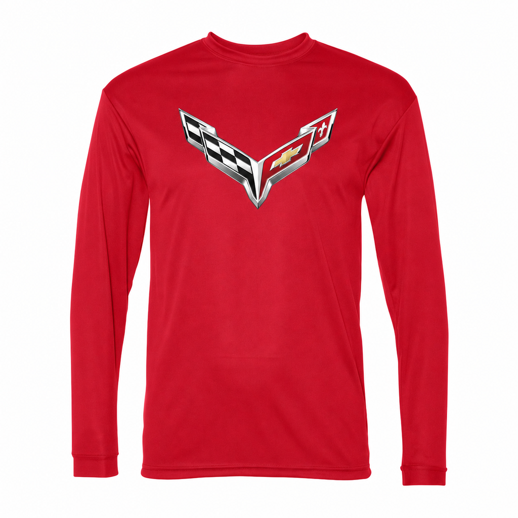 Men’s Chevrolet Corvette Car Polyester Long Sleeve T-Shirt - Red
