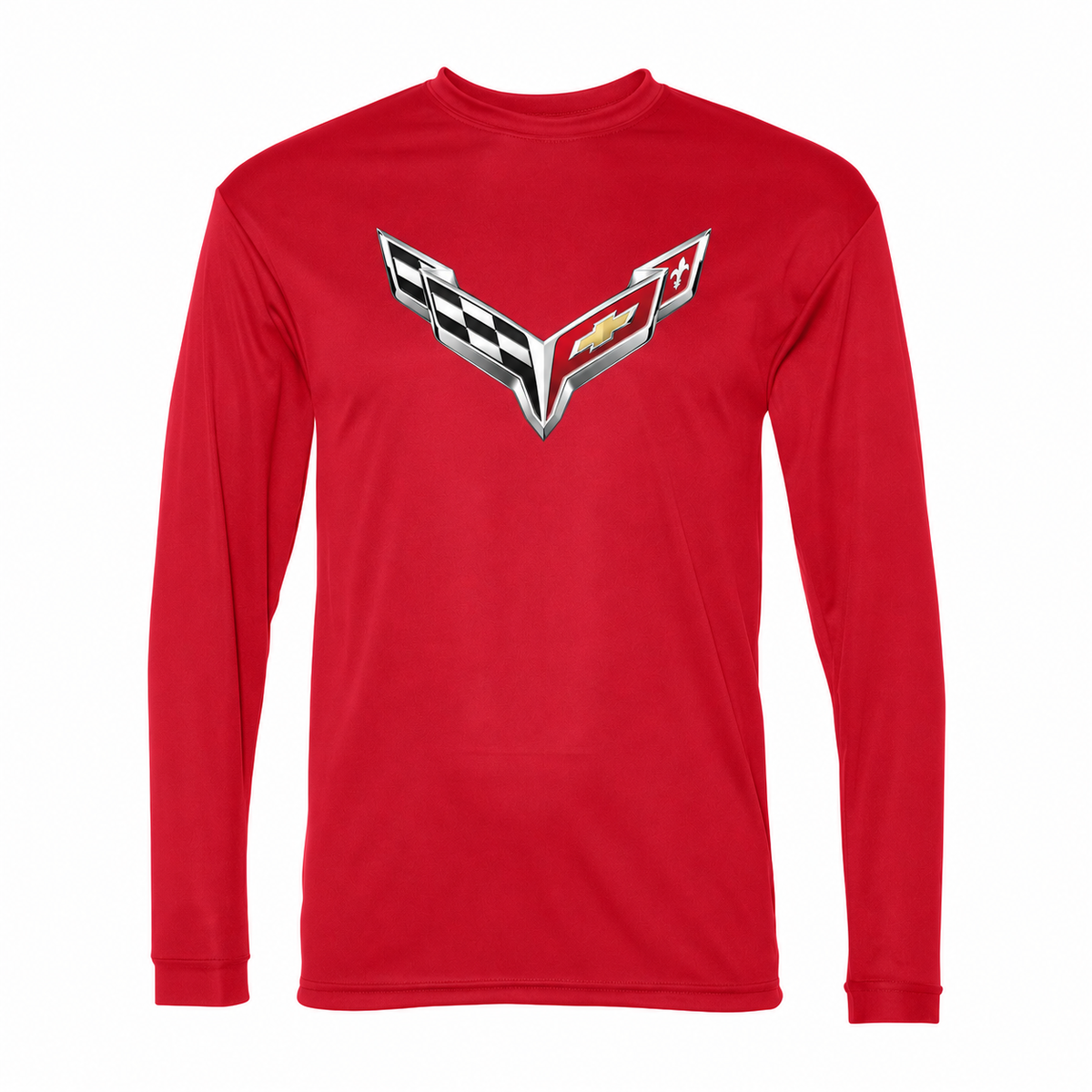 Men’s Chevrolet Corvette Car Polyester Long Sleeve T-Shirt - Red