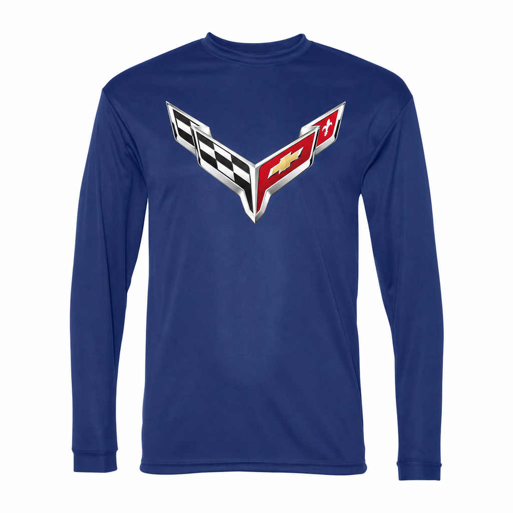 Men’s Chevrolet Corvette Car Polyester Long Sleeve T-Shirt - Royal