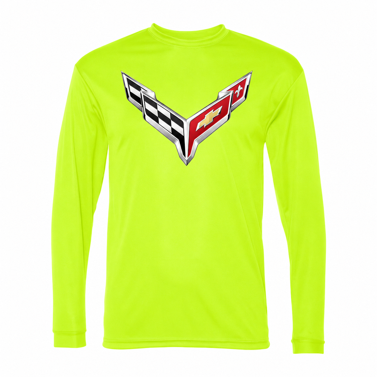 Men’s Chevrolet Corvette Car Polyester Long Sleeve T-Shirt - Safety Yellow