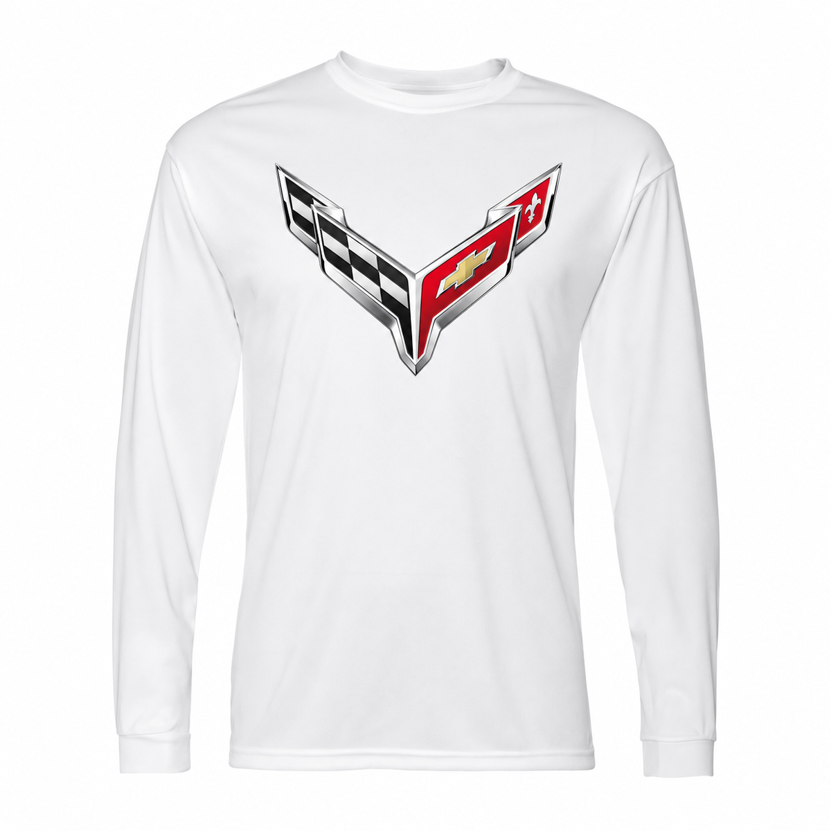 Men’s Chevrolet Corvette Car Polyester Long Sleeve T-Shirt - White