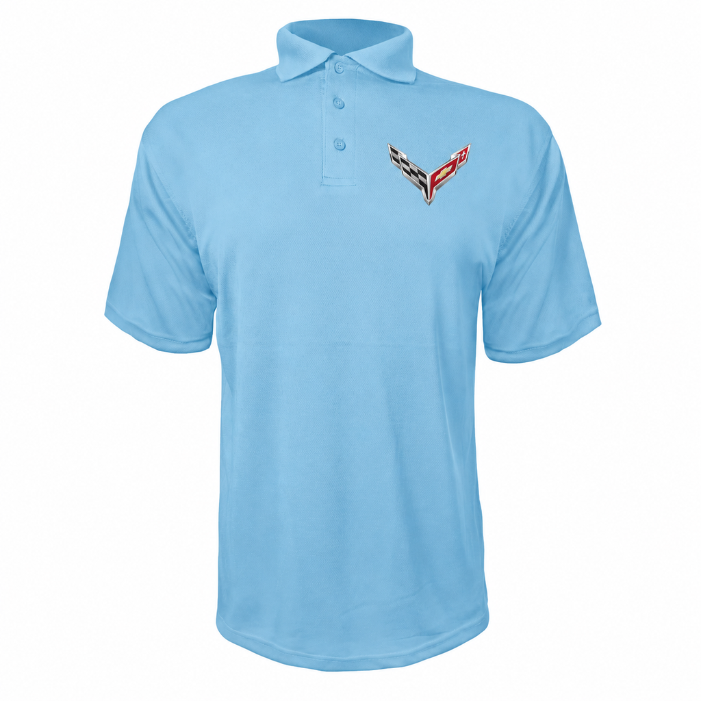 Men’s Chevrolet Corvette Car Polyester Polo - Carolina Blue