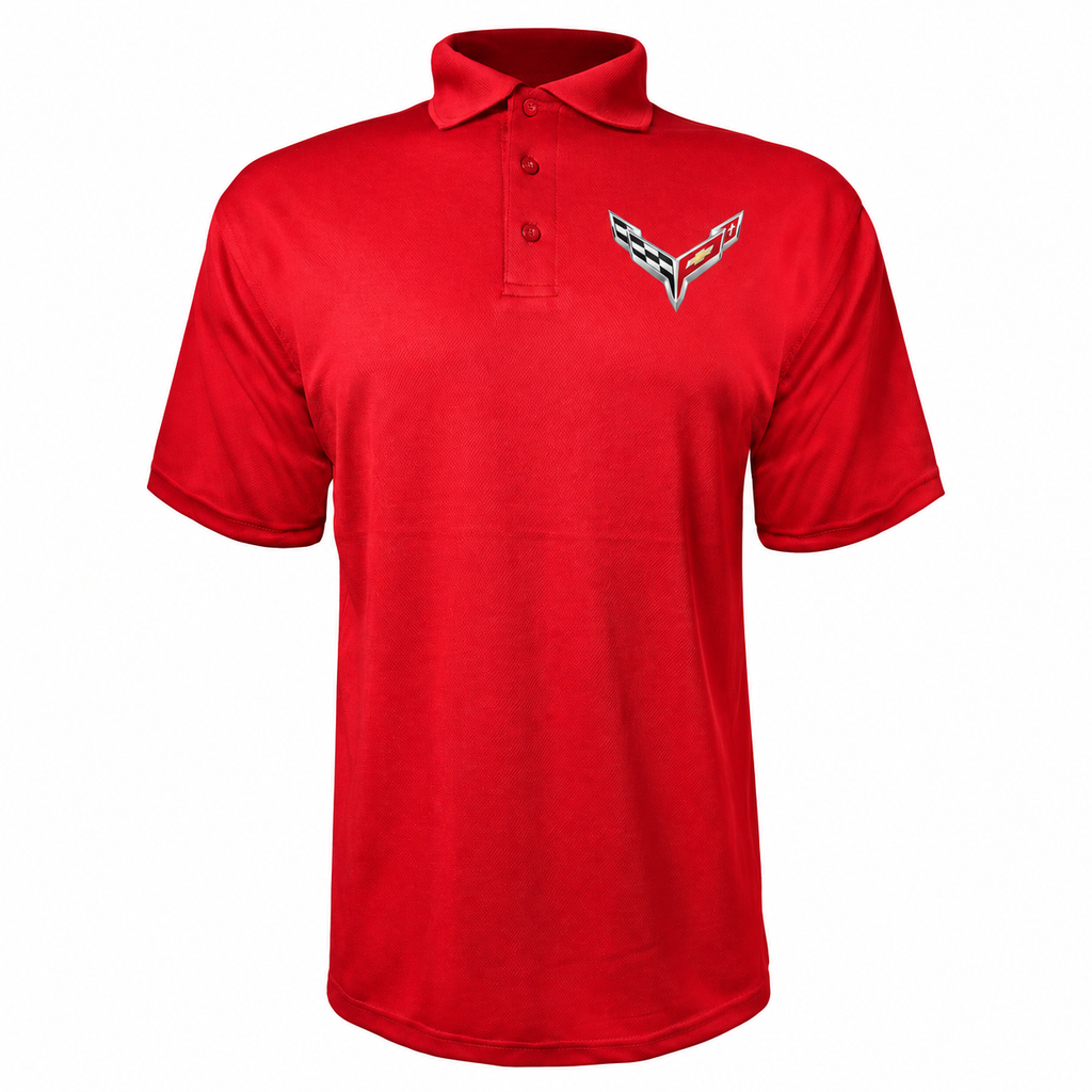 Men’s Chevrolet Corvette Car Polyester Polo - Red