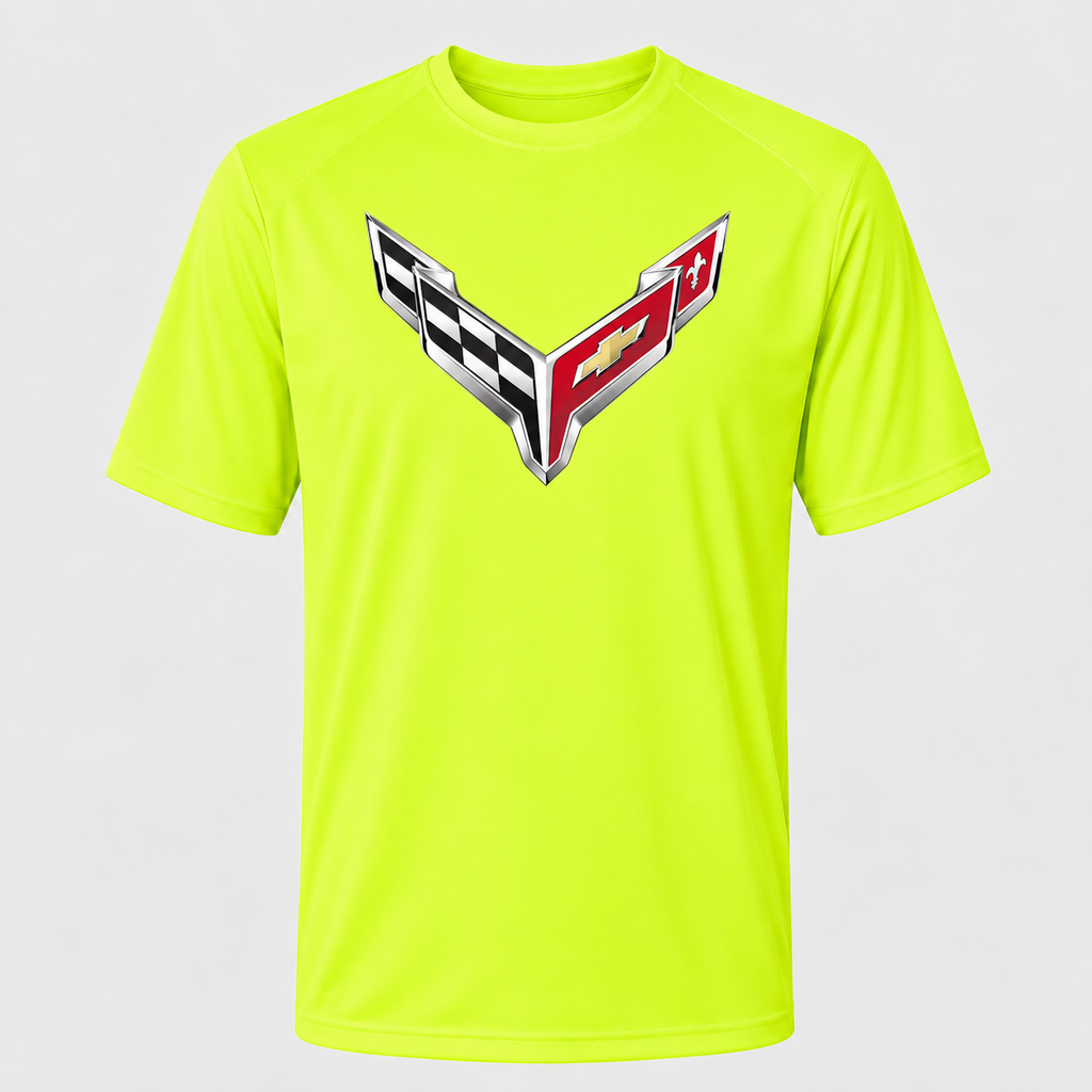 Men’s Chevrolet Corvette Car Polyester T-Shirt - Safety Green