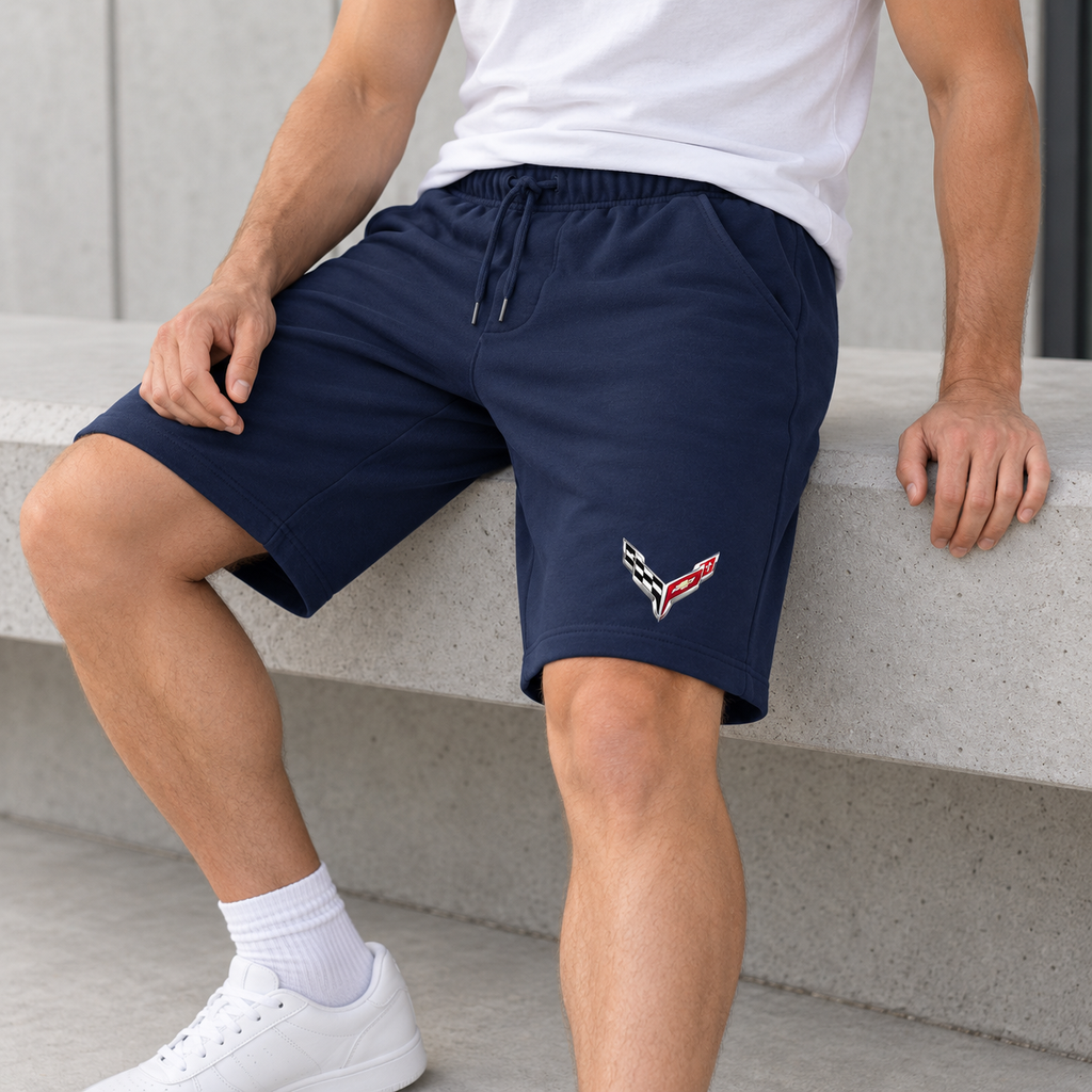 Men's Chevrolet Corvette Car Athletic Fleece Shorts | Color: Navy | Image 2
