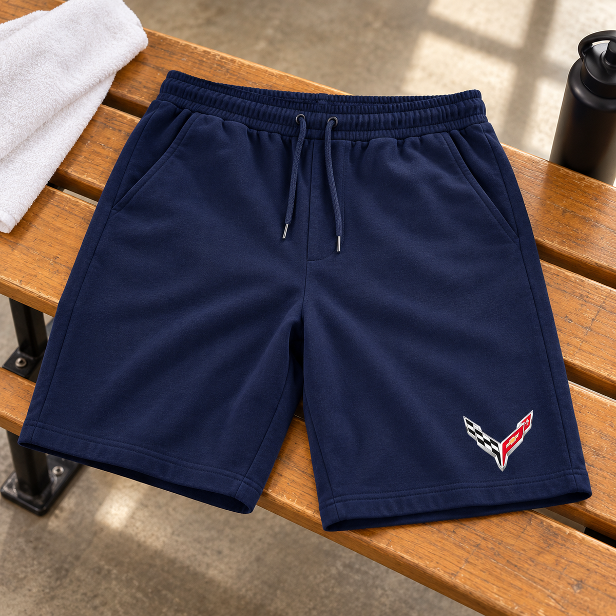 Men's Chevrolet Corvette Car Athletic Fleece Shorts | Color: Navy | Image 3
