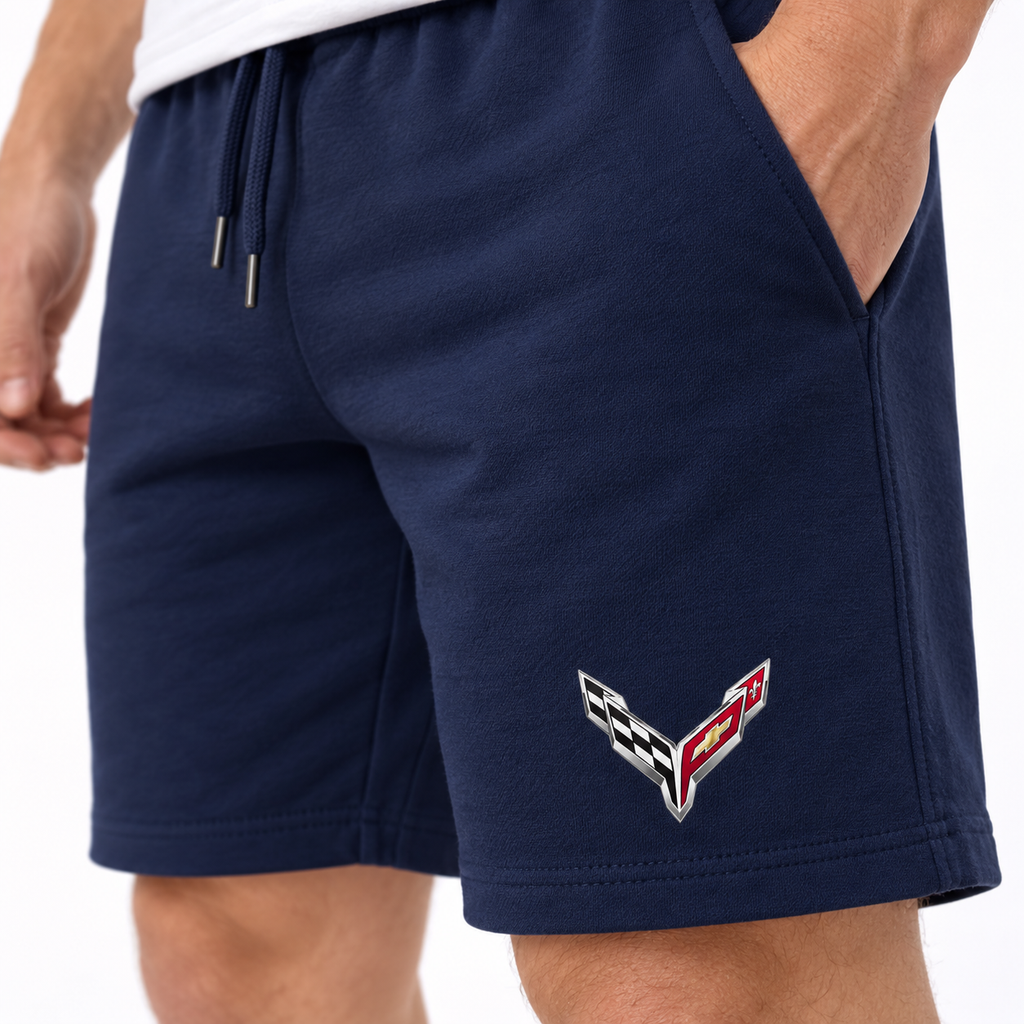 Men's Chevrolet Corvette Car Athletic Fleece Shorts | Color: Navy | Image 5