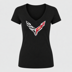 Women's Chevrolet Corvette Car V-Neck T-Shirt - Black