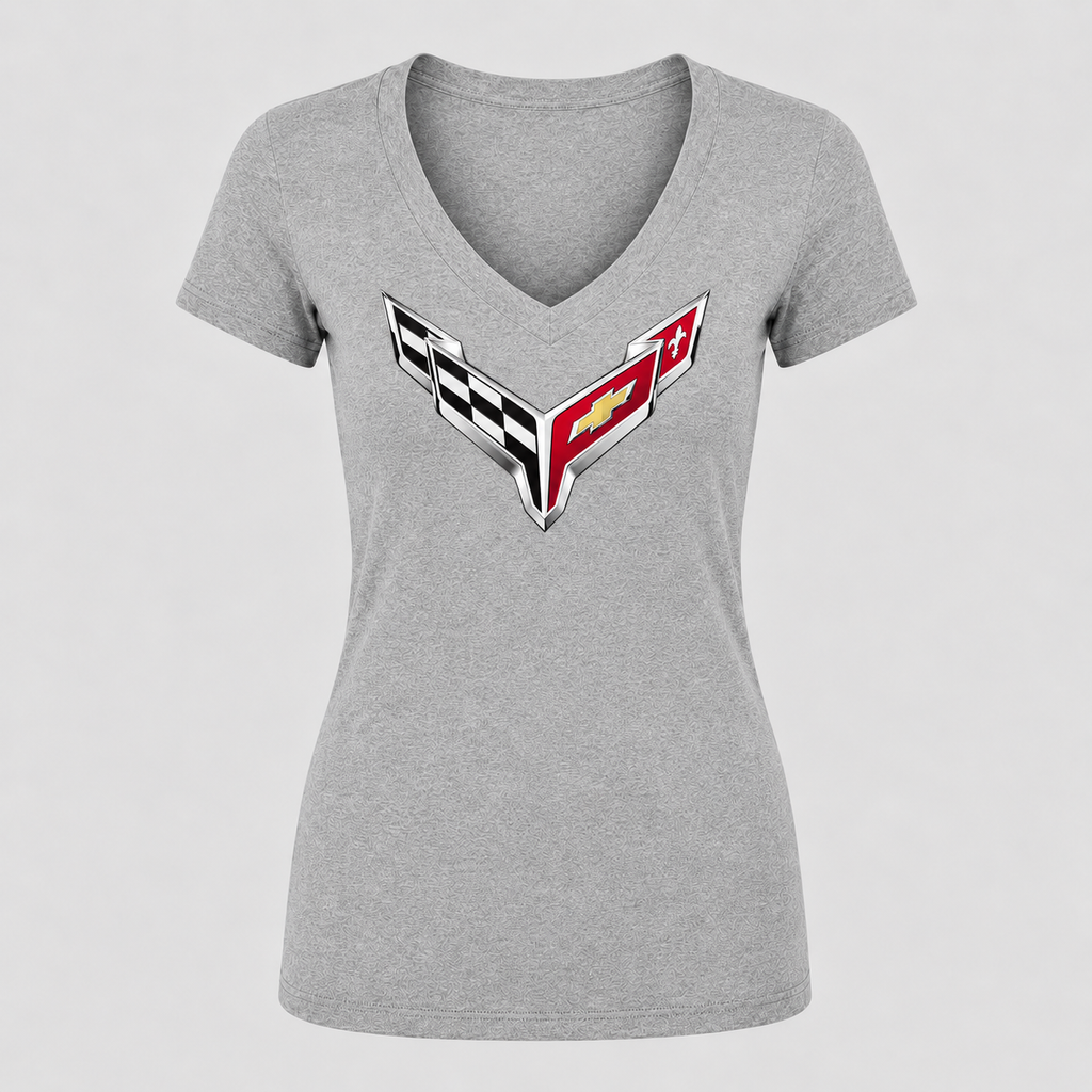 Women's Chevrolet Corvette Car V-Neck T-Shirt - Gray