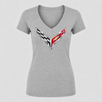 Women's Chevrolet Corvette Car V-Neck T-Shirt - Gray