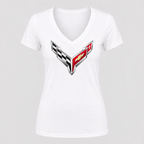 Women's Chevrolet Corvette Car V-Neck T-Shirt - White