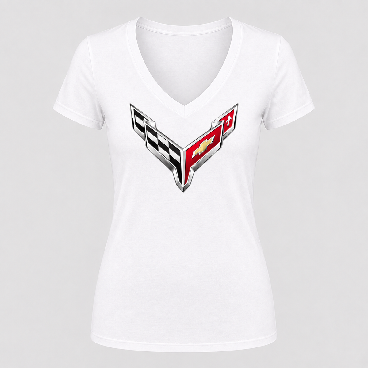 Women's Chevrolet Corvette Car V-Neck T-Shirt - White