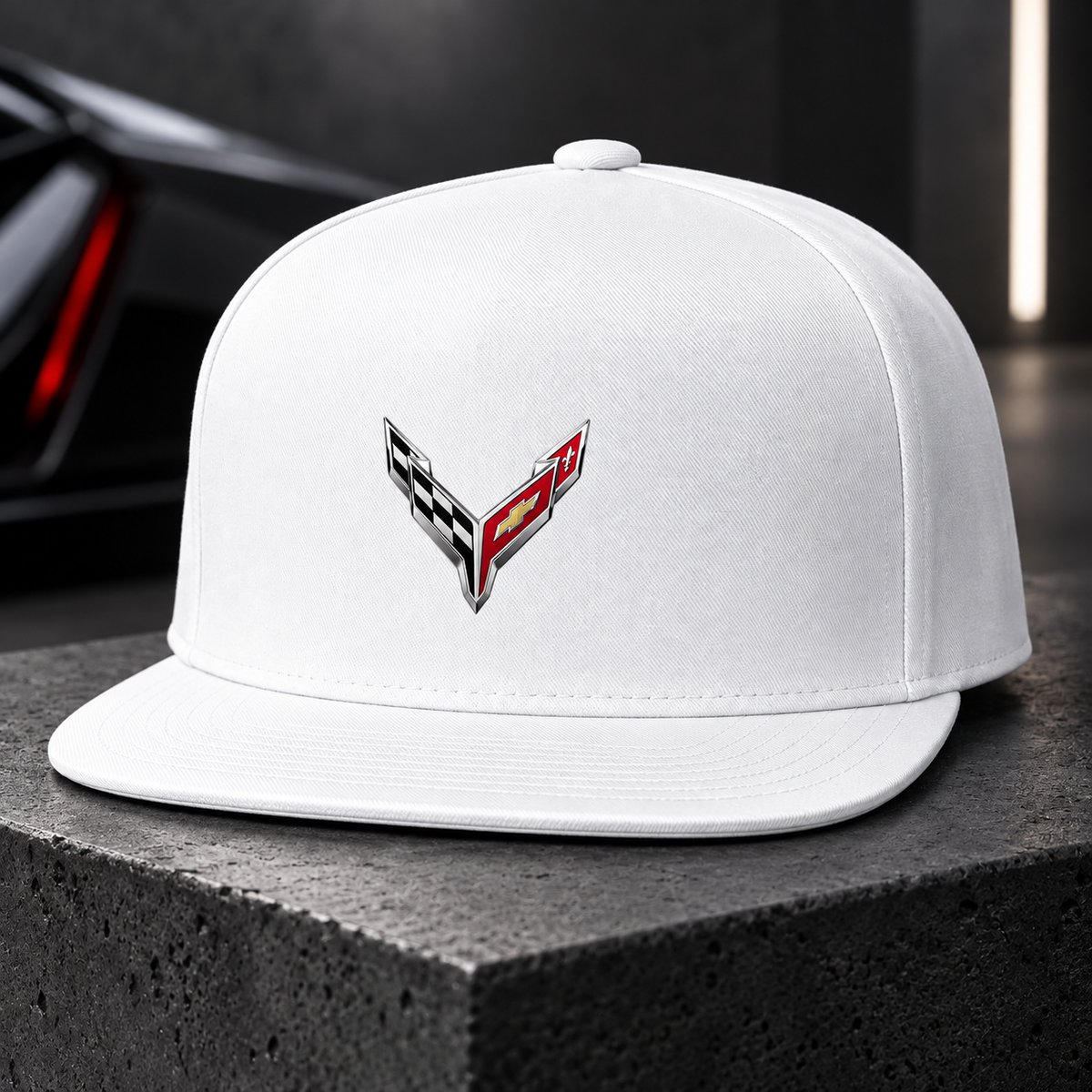 Chevrolet Corvette Snapback | Color: White | Image 1 | 01 Studio Product Closeup