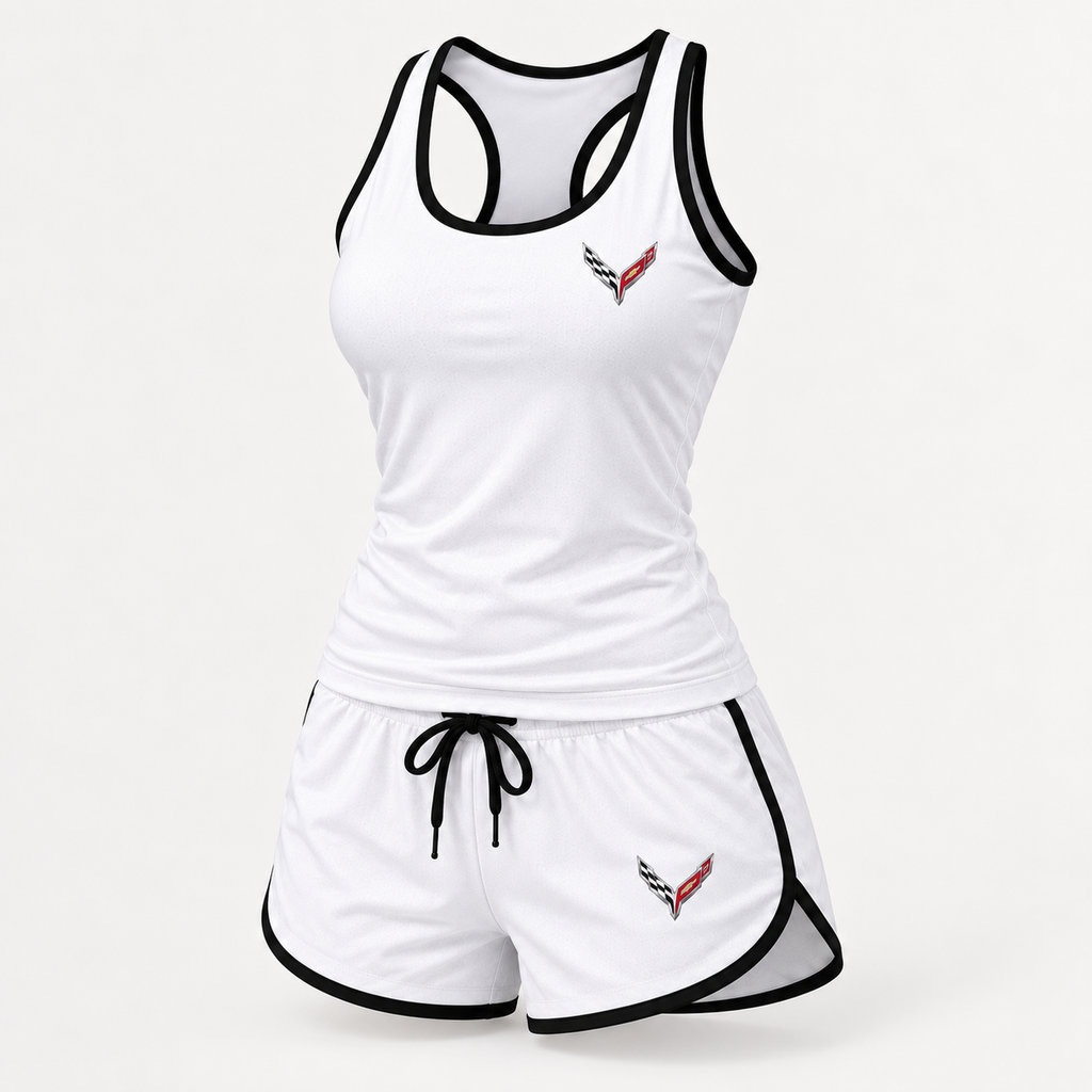 Corvette women's tanktop and shorts set Angle | Color: White |