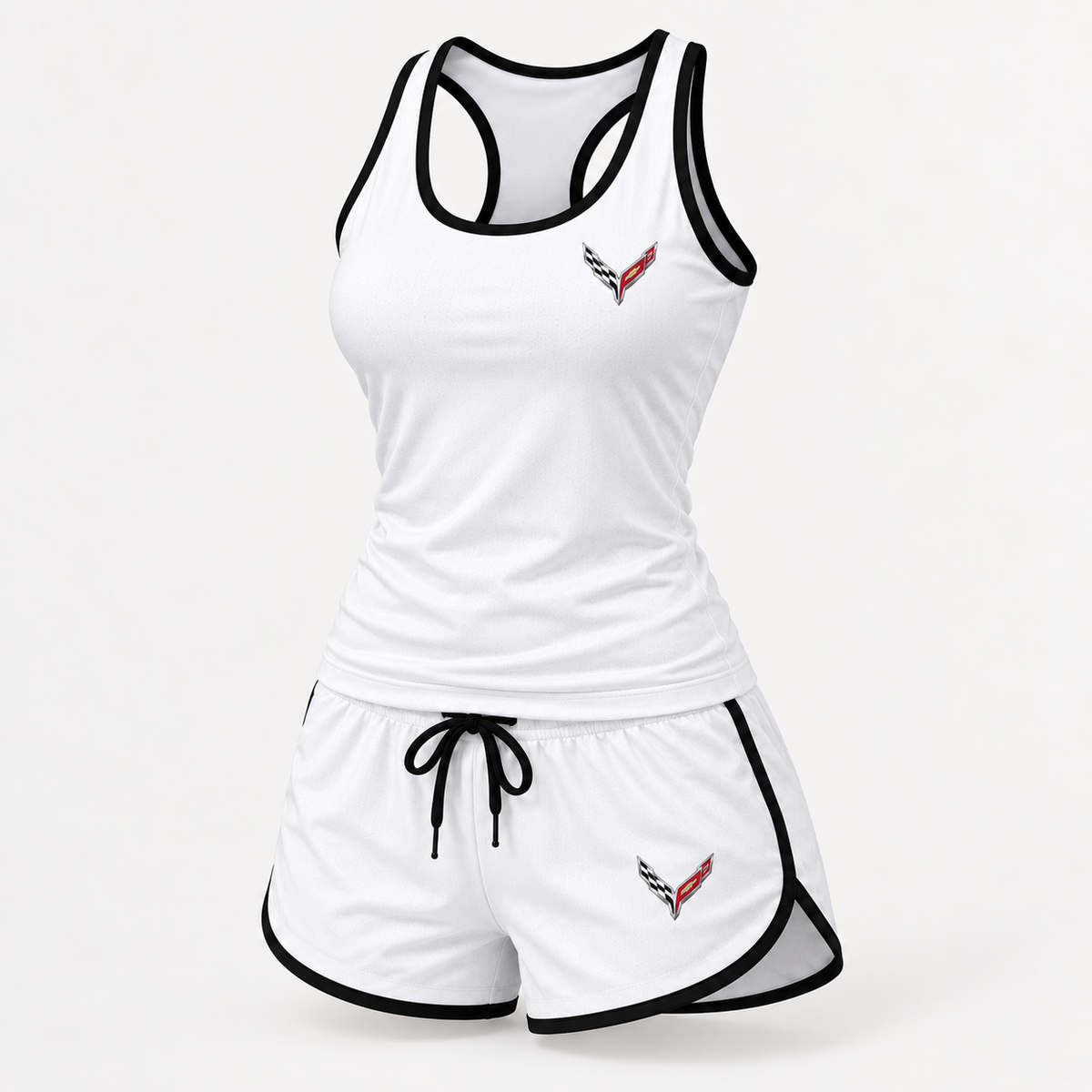 Corvette women's tanktop and shorts set Angle | Color: White |
