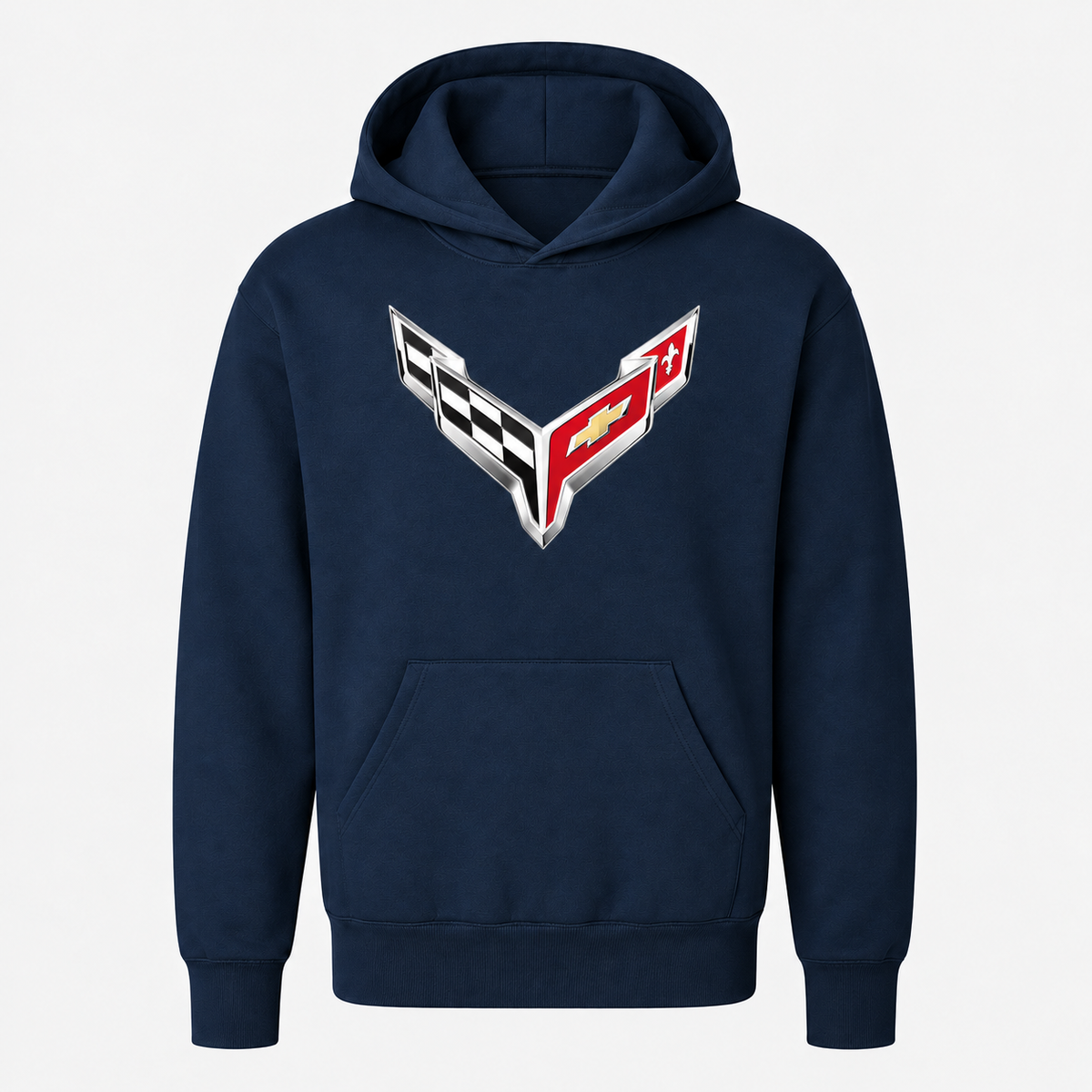 Youth Kids Chevrolet Corvette Car Pullover Hoodie - Navy