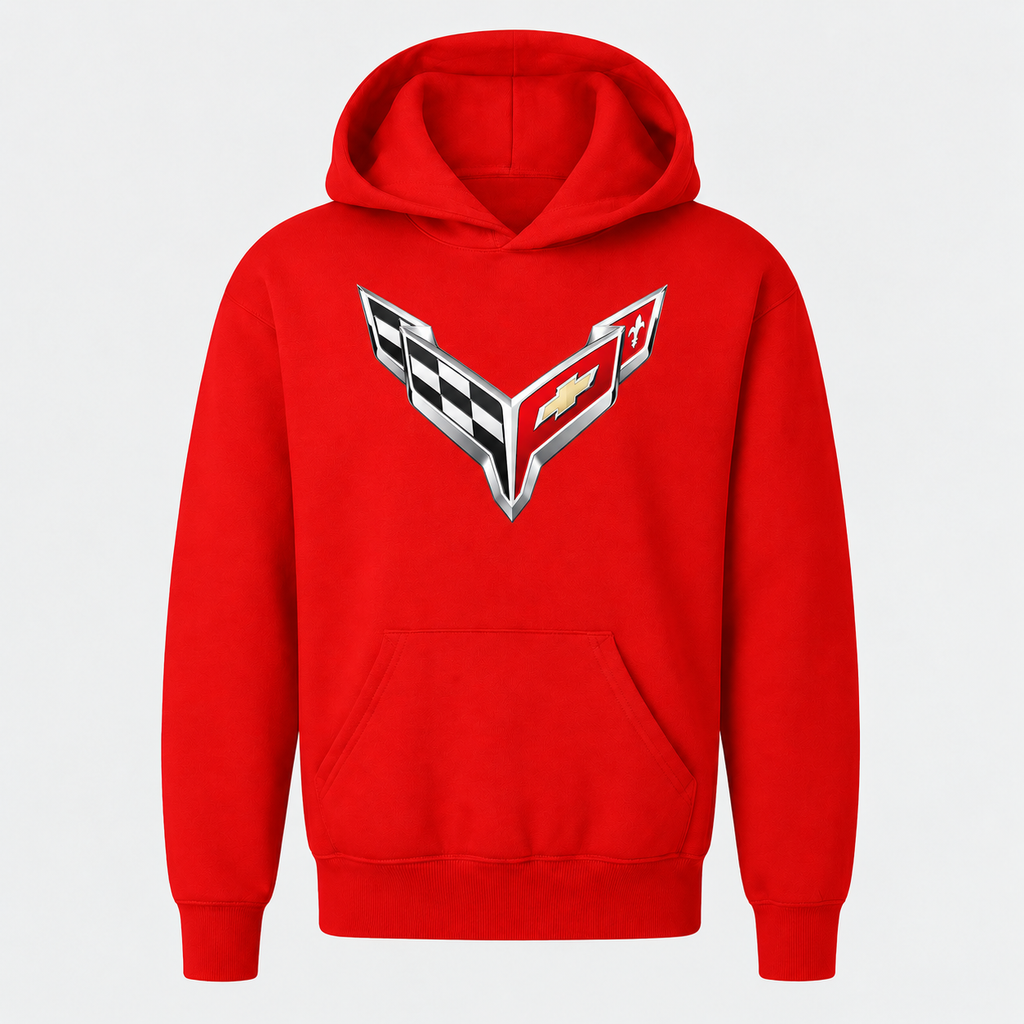 Youth Kids Chevrolet Corvette Car Pullover Hoodie - Red