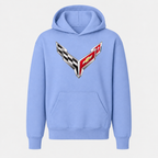 Youth Kids Chevrolet Corvette Car Pullover Hoodie - Light Blue