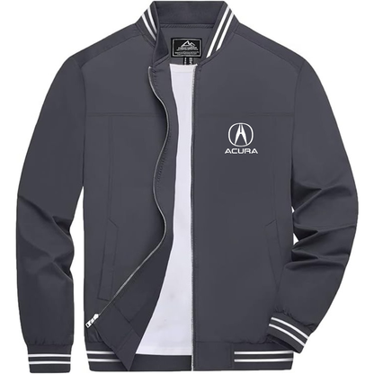 Men’s Acura Car Lightweight Zip-Up Bomber Jacket with Ribbed Collar and Cuffs - Versatile Casual Outerwear