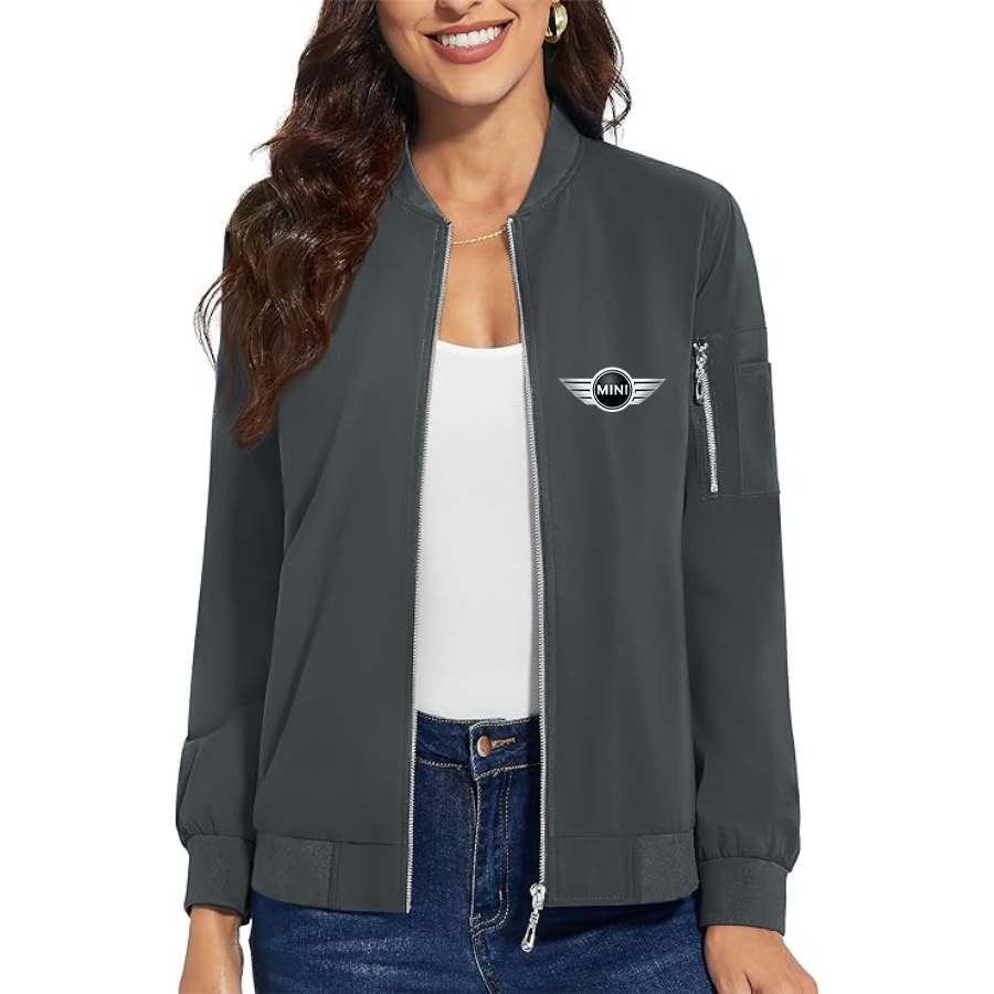 Women's Mini Cooper Car - Premium Bomber Jacket with Polished Detailing and Functional Sleeve Pocket - Modern Luxury Outerwear