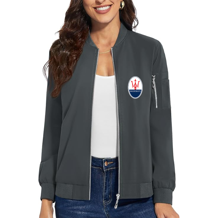 Women's Maserati Car - Premium Bomber Jacket with Polished Detailing and Functional Sleeve Pocket - Modern Luxury Outerwear