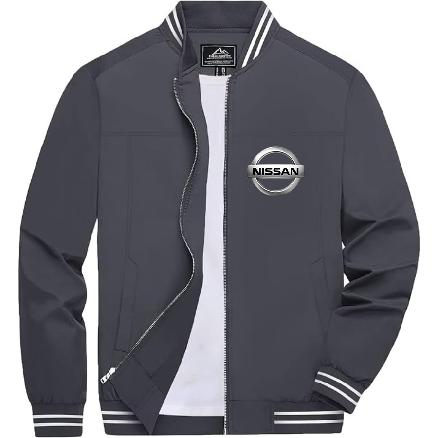 Men’s Nissan Car Lightweight Zip-Up Bomber Jacket with Ribbed Collar and Cuffs - Versatile Casual Outerwear