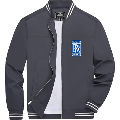 Men’s Rolls Royce Car Lightweight Zip-Up Bomber Jacket with Ribbed Collar and Cuffs - Versatile Casual Outerwear