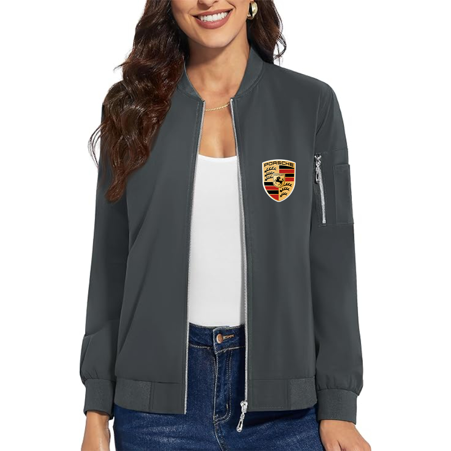 Women's Porsche Car - Premium Bomber Jacket with Polished Detailing and Functional Sleeve Pocket - Modern Luxury Outerwear