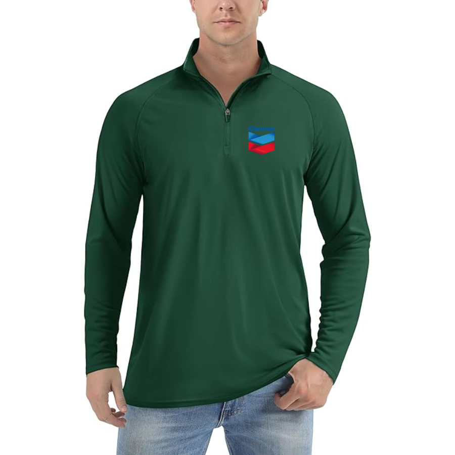 Men’s Chevron Gas Station - Lightweight Quarter-Zip Athletic Shirt – Long Sleeve Polyester Wear