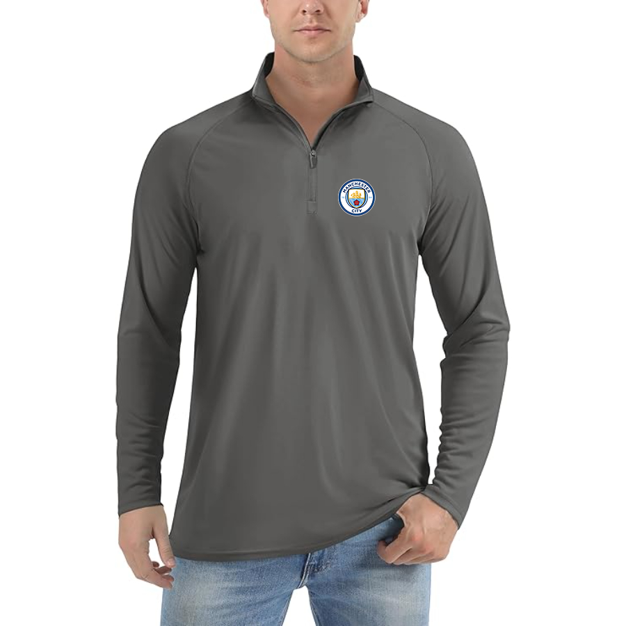 Men’s Manchester City Soccer - Lightweight Quarter-Zip Athletic Shirt – Long Sleeve Performance Wear
