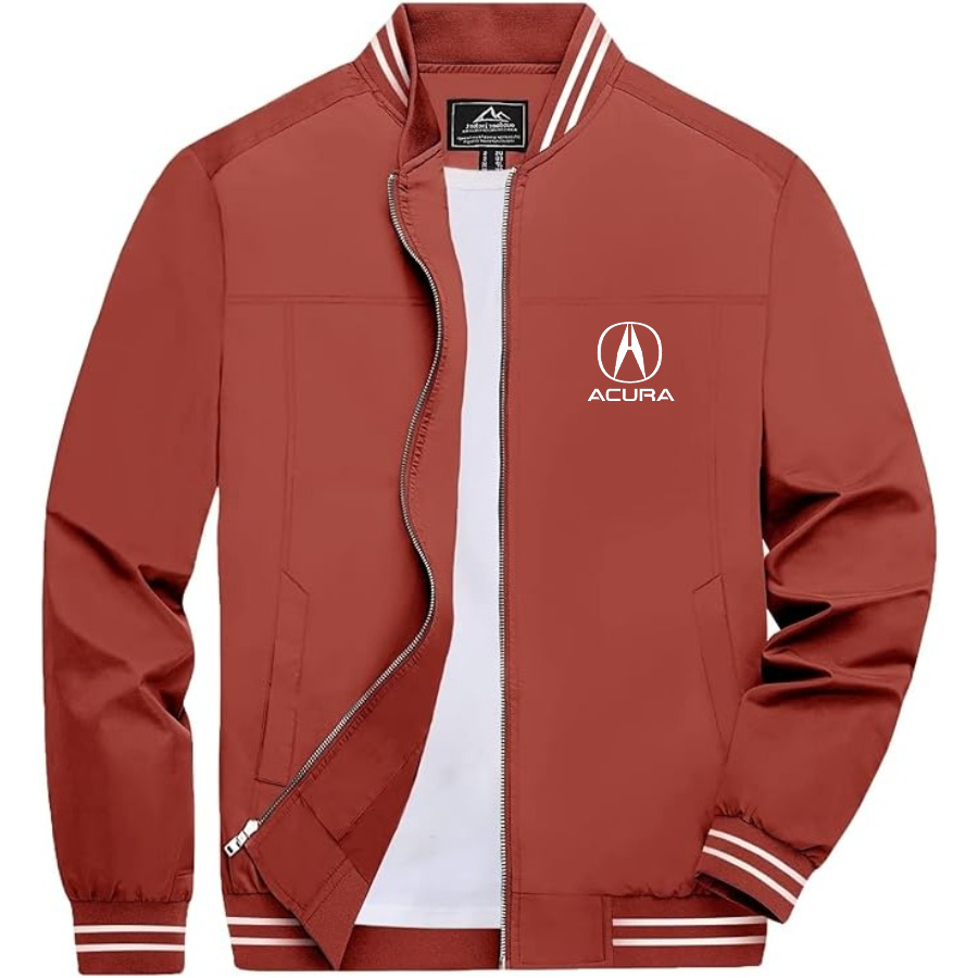 Men’s Acura Car Lightweight Zip-Up Bomber Jacket with Ribbed Collar and Cuffs - Versatile Casual Outerwear