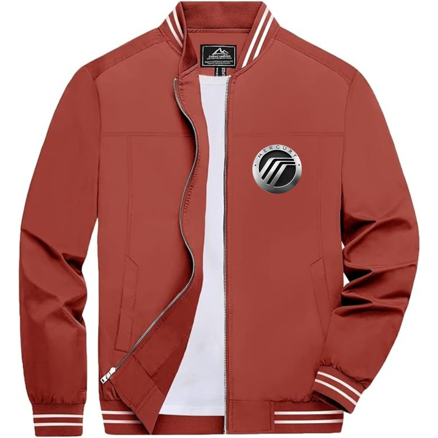 Men’s Mercury Car Lightweight Zip-Up Bomber Jacket with Ribbed Collar and Cuffs - Versatile Casual Outerwear