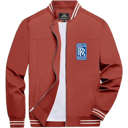 Men’s Rolls Royce Car Lightweight Zip-Up Bomber Jacket with Ribbed Collar and Cuffs - Versatile Casual Outerwear