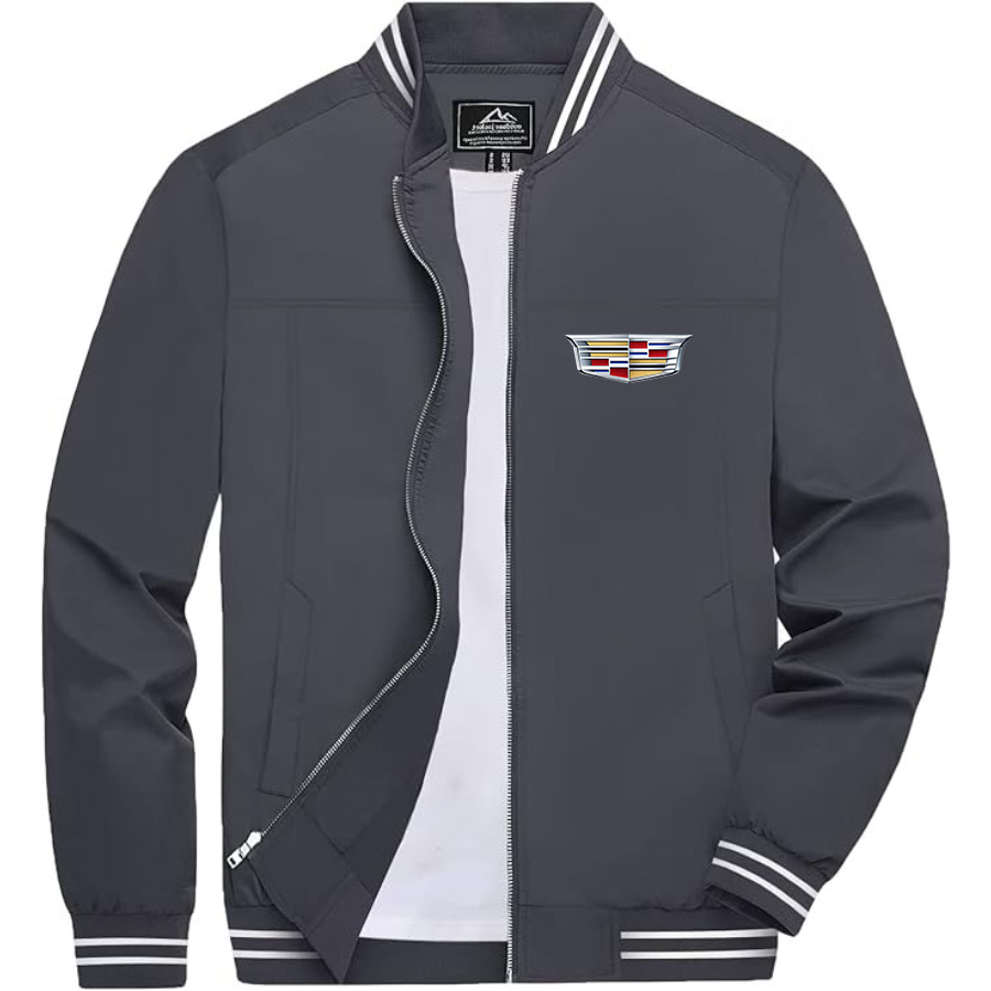 Men’s Cadillac Car Lightweight Zip-Up Bomber Jacket with Ribbed Collar and Cuffs - Versatile Casual Outerwear