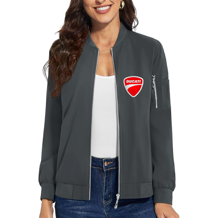 Women's Ducati Motorcycle - Premium Bomber Jacket with Polished Detailing and Functional Sleeve Pocket - Modern Luxury Outerwear