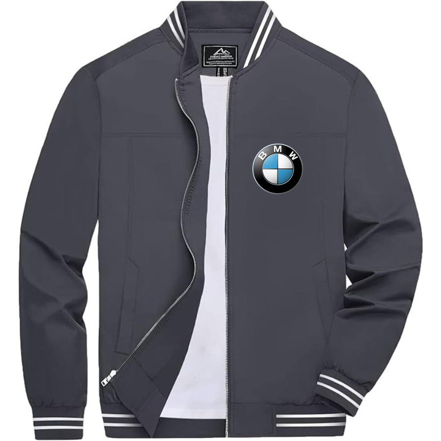 Men’s BMW Car Lightweight Zip-Up Bomber Jacket with Ribbed Collar and Cuffs - Versatile Casual Outerwear