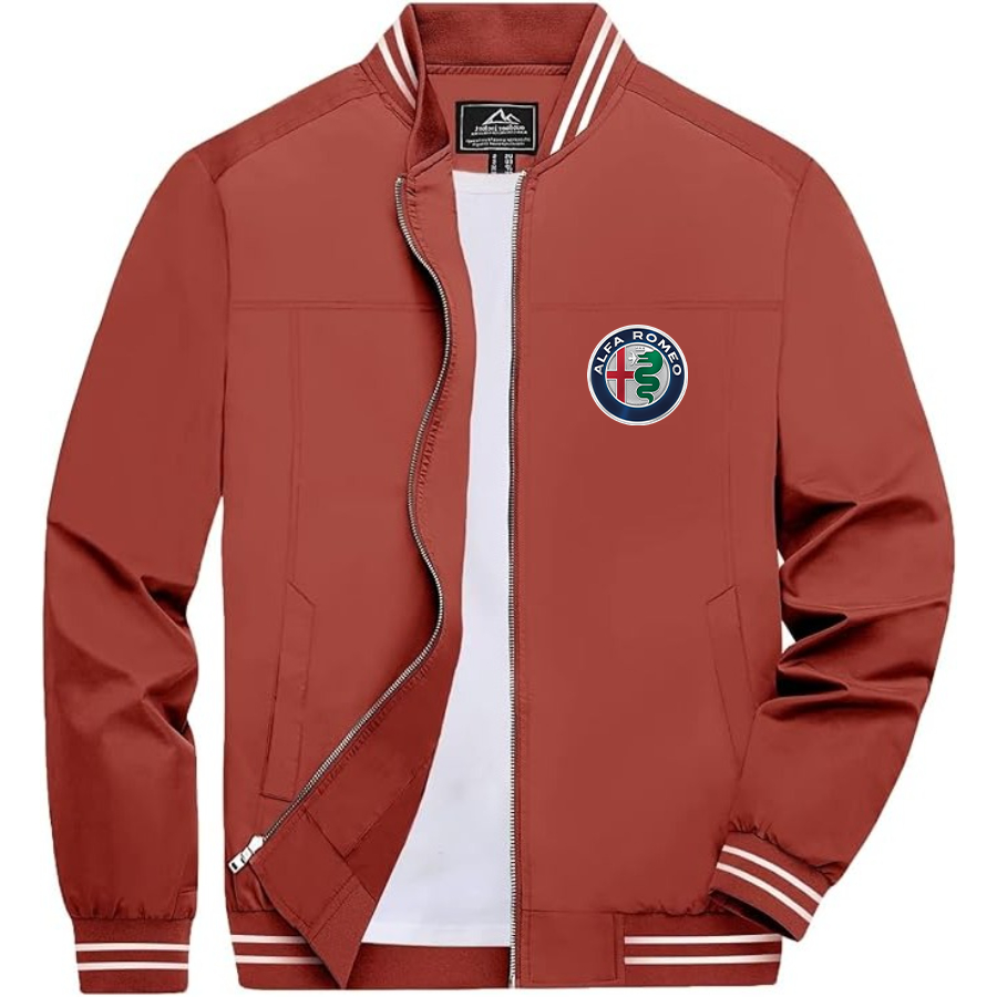 Men’s Alfa Romeo Car Lightweight Zip-Up Bomber Jacket with Ribbed Collar and Cuffs - Versatile Casual Outerwear