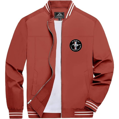 Men’s Ford Mustang Motorsport Supercars Lightweight Zip-Up Bomber Jacket with Ribbed Collar and Cuffs - Versatile Casual Outerwear