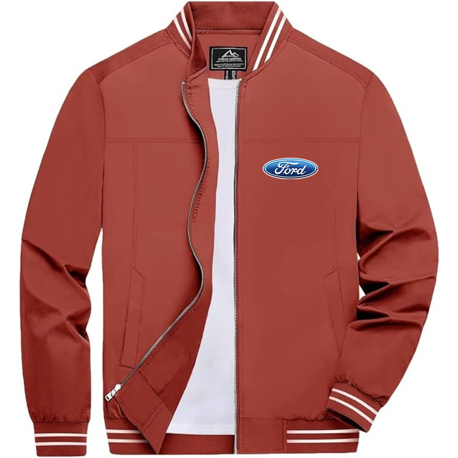 Men’s Ford Car Lightweight Zip-Up Bomber Jacket with Ribbed Collar and Cuffs - Versatile Casual Outerwear