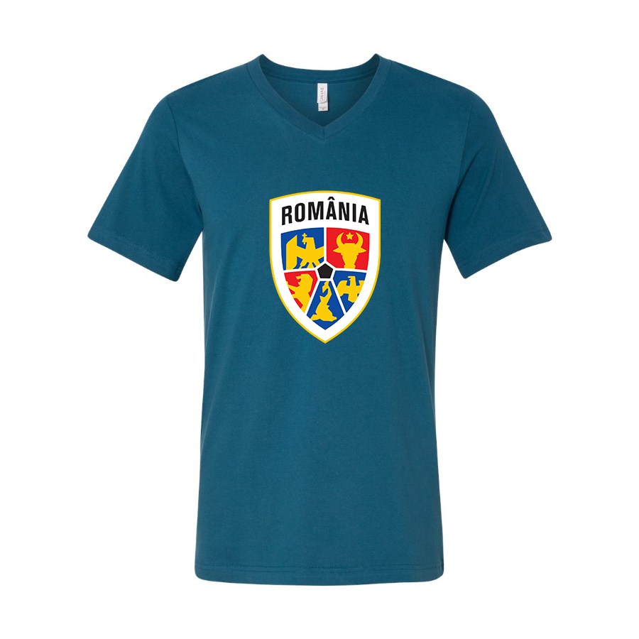 Men’s  Romania National Soccer Team - BELLA + CANVAS - Jersey V-Neck Tee - 3005