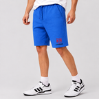 Dodge fleece shorts Azure front logo near left hem