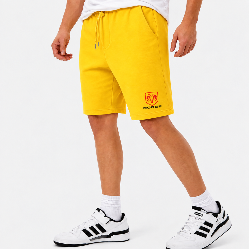 Dodge fleece shorts Yellow front logo near left hem