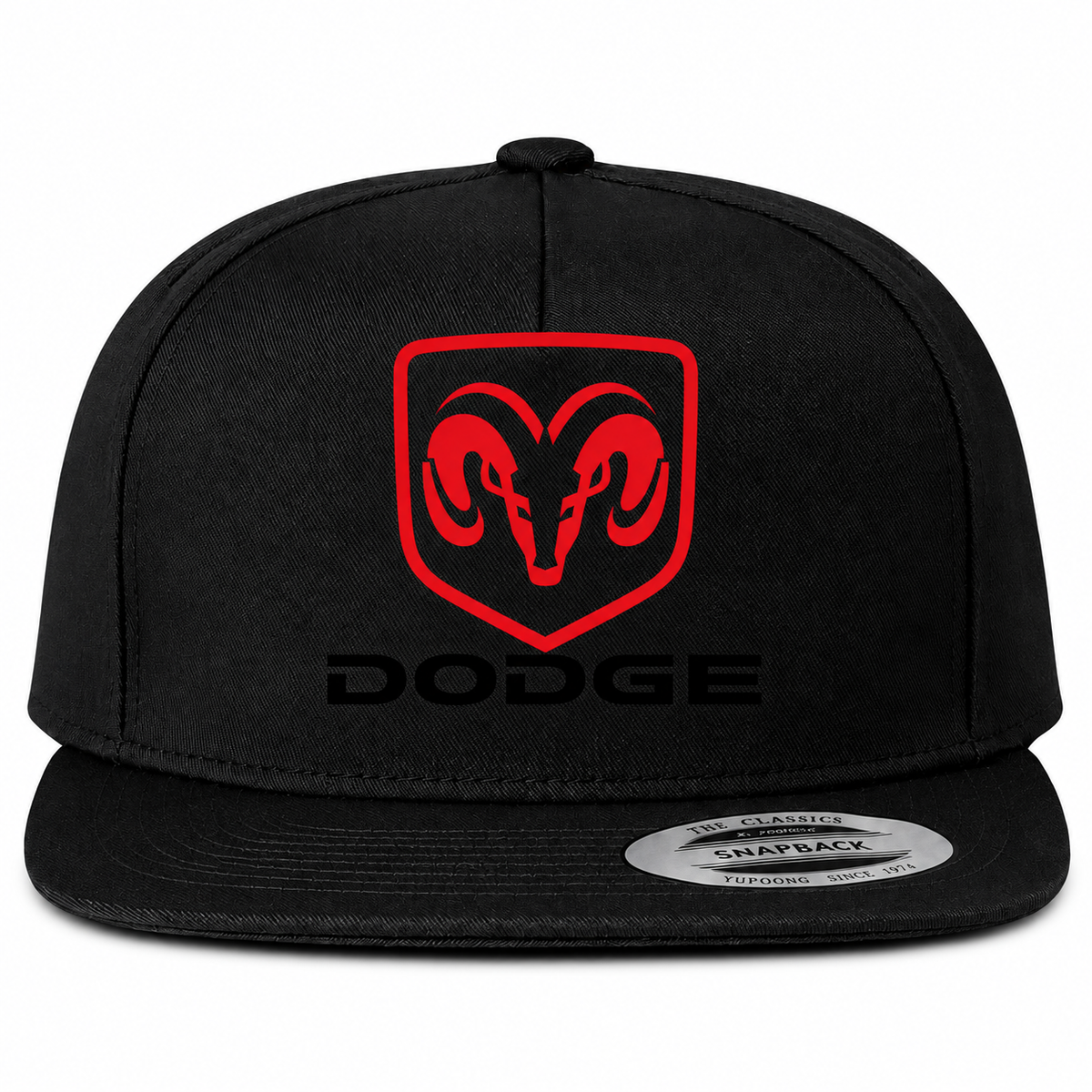 Dodge snapback Black front centered heat transfer
