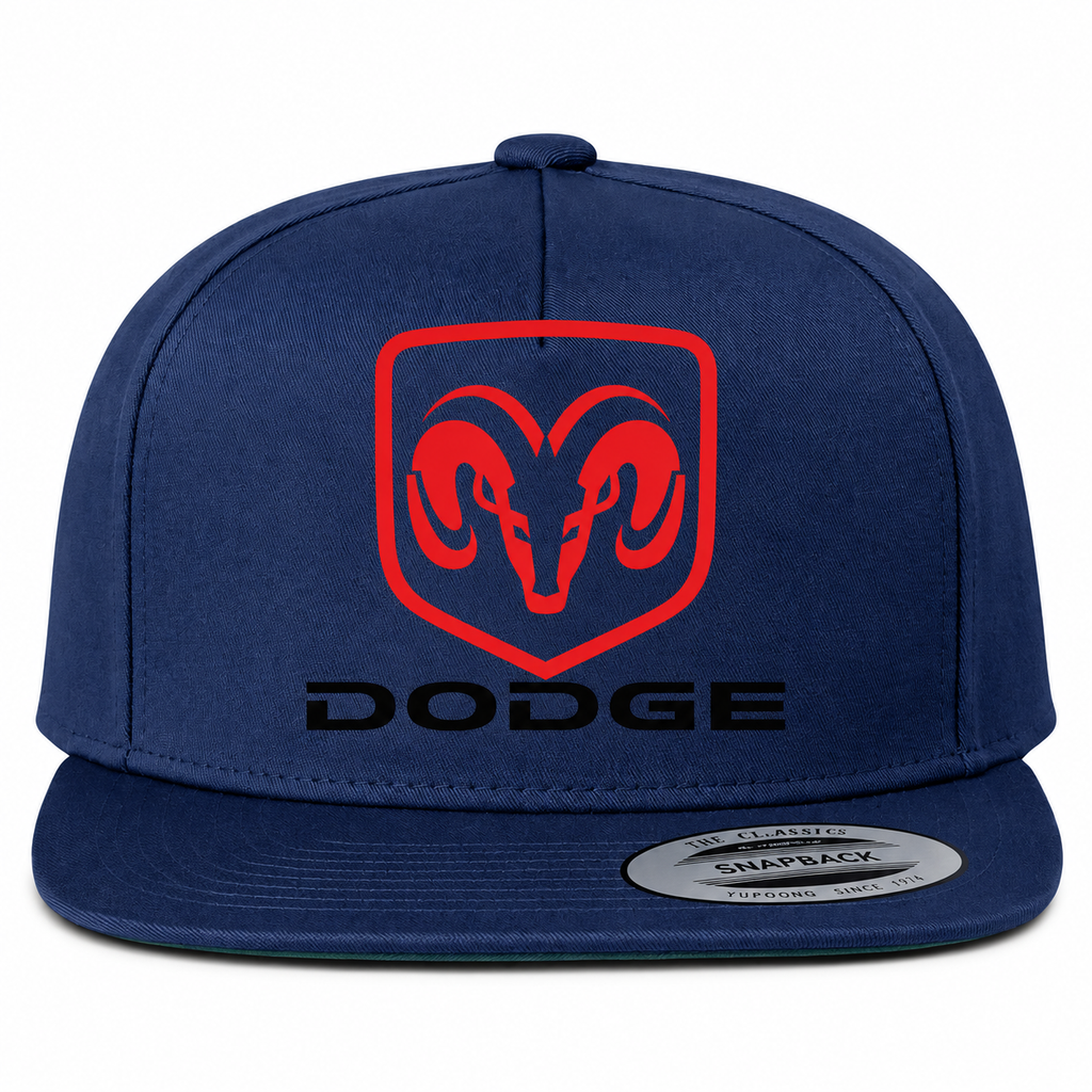Dodge snapback Navy front centered heat transfer