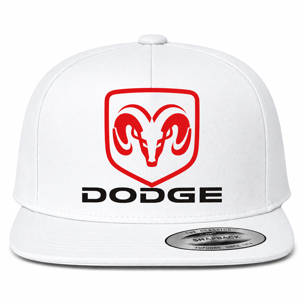 Dodge snapback White front centered heat transfer