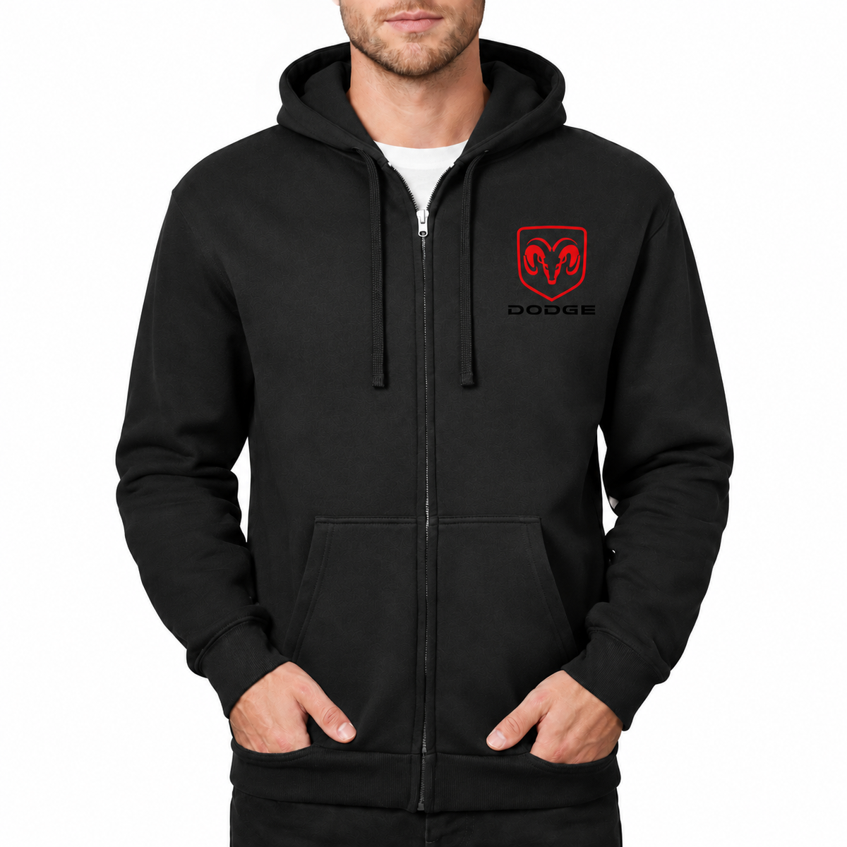 Dodge zipper hoodie Black front left chest heat transfer