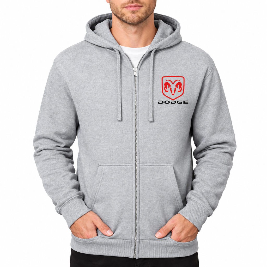 Dodge zipper hoodie Grey front left chest heat transfer